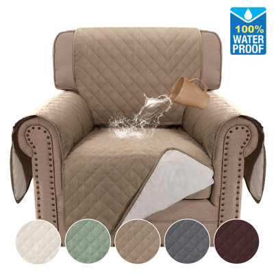100% Waterproof Microfiber Fabric Sofa Slipcover Chair Cover Furniture Protector Cover with Elastic Straps for Pets Non Slip Loveseat Slipcover Machine Washable