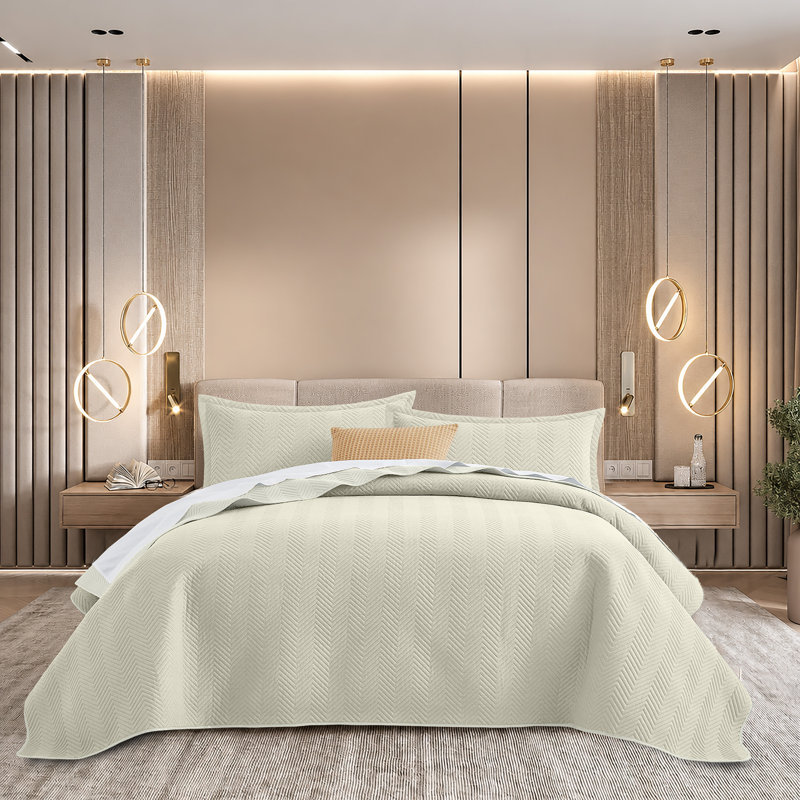 Ensemble de courtepointe légère et réversible toutes saisons avec taies décoratives, Simple (66 po x 86 po), Ivoire ivoire