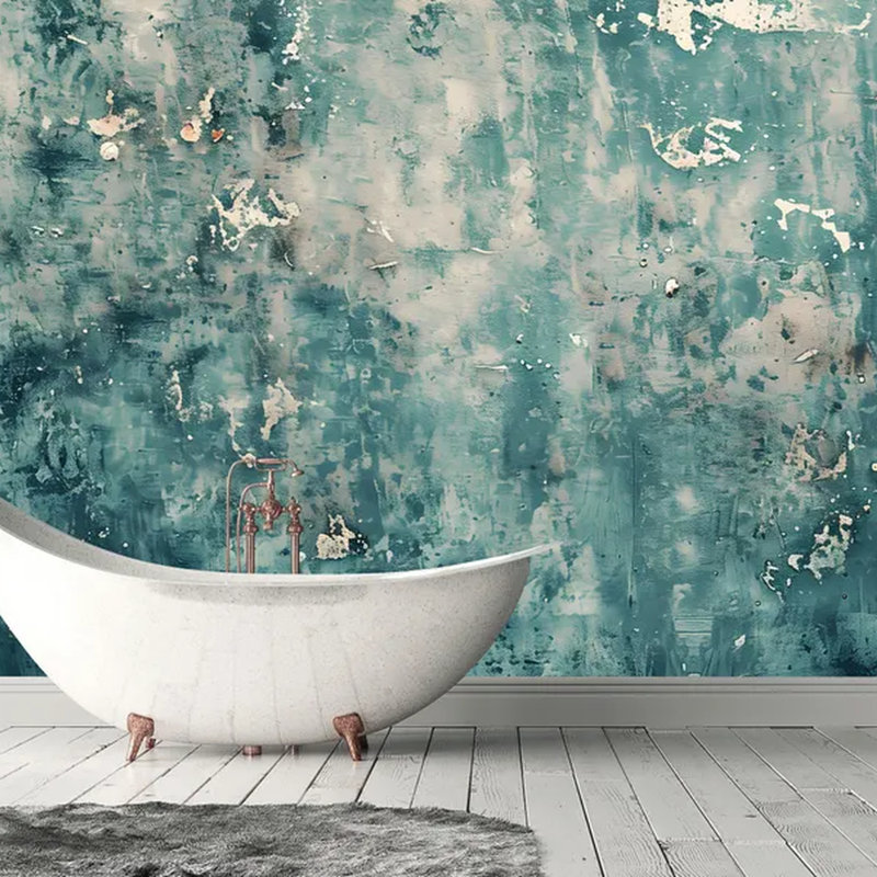 Teal Patina Abstract Wall Mural, 236" L x 118" W