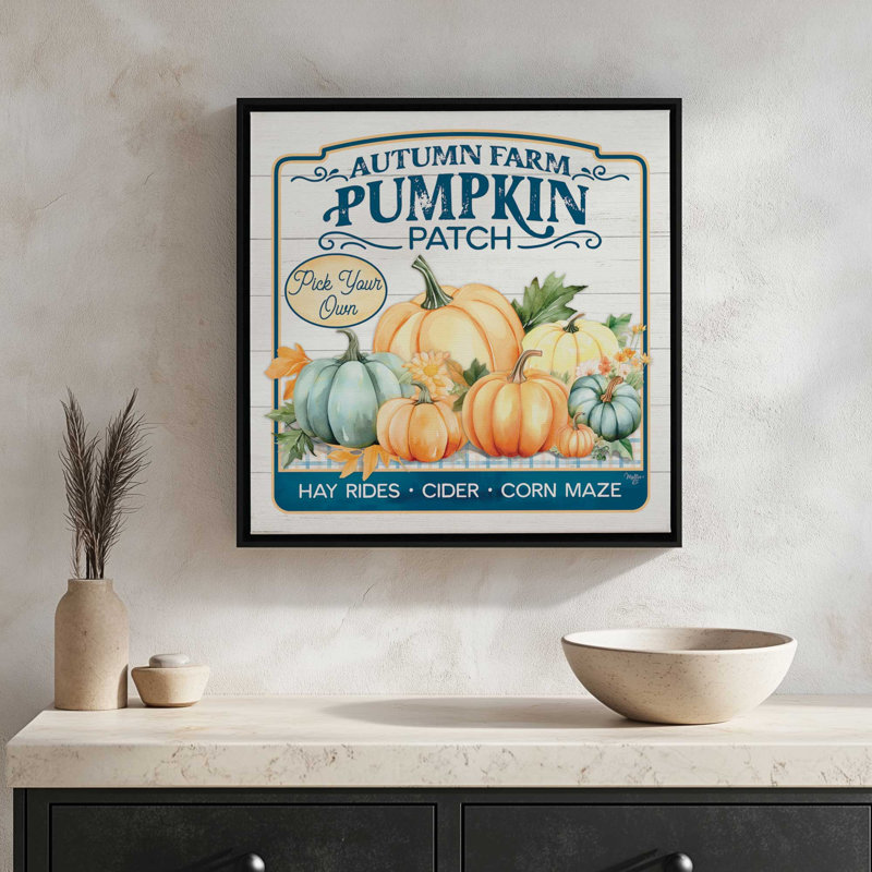 «Autumn Farm Pumpkin Patch» par Mollie B., reproduction d'art, L 20 po x H 20 po, Brun, Toile avec cadre