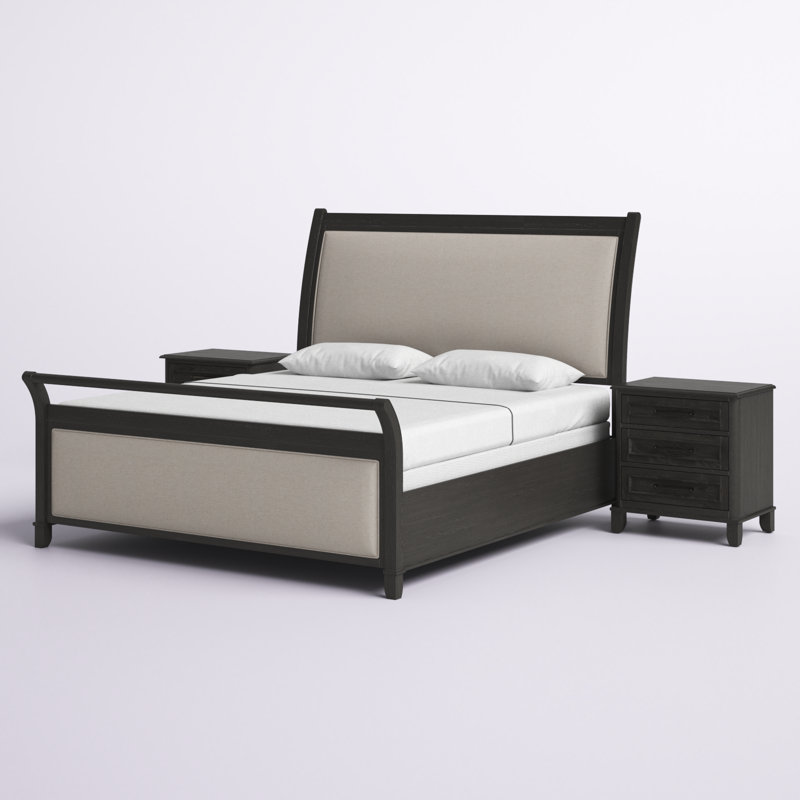 Ensemble de chambre à coucher avec lit-bateau Hammie, 3 pièces, gris, Très grand
