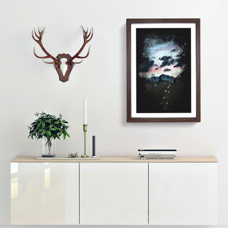 'Mountain Below the Clouds' - Picture Frame Graphic Art Print, Walnut Framed, 87cm H x 62cm W x 2cm D