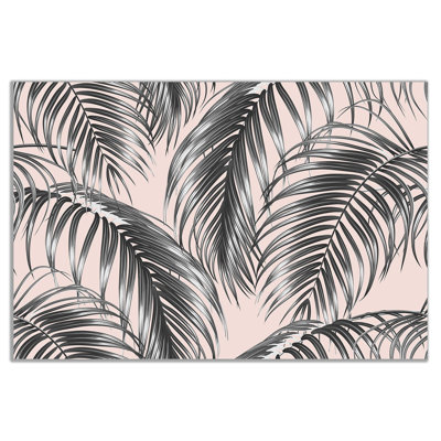 Tropical Jungle Palm Leaves On Pink Botanical - Wrapped Canvas Print