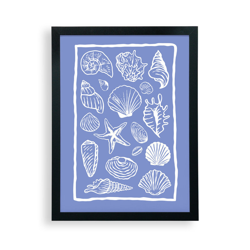 April Lane Art Blue Seashells Framed Poster, 16" H x 12" W