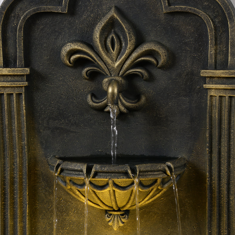 Weather Resistant Wall Base Fountain with Lights, Black