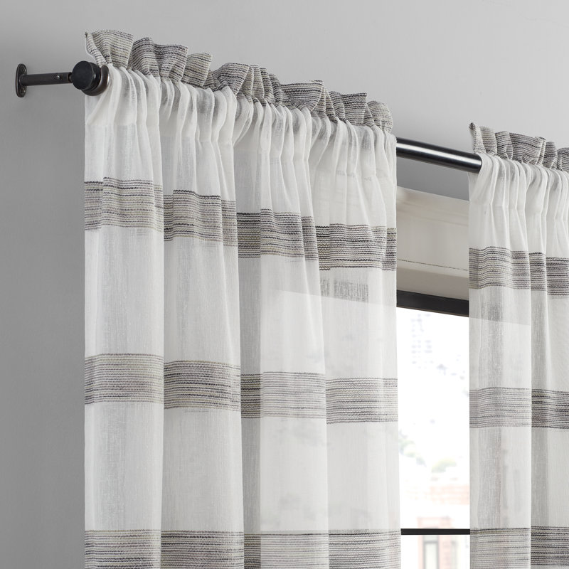 Blaurock Striped Polyester Semi-Sheer Single Curtain Panel, Black, 52"W x 95"L