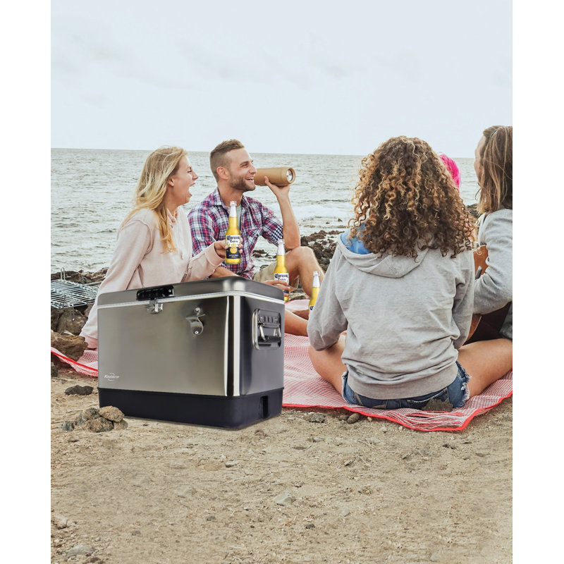 Koolatron Ice Chest Cooler Cool Box with Bottle Opener 51L Stainless Steel