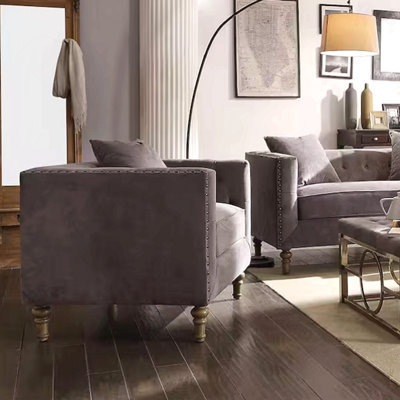 Gray Velvet Chair W/Pillow Great For Outdoor Patios