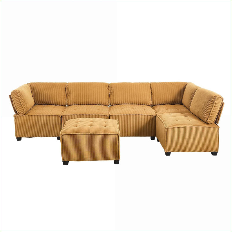 Sectional Sofas | 6-Seat Modern Modular U-Shaped Couch, Reversible Chaise for Living Room | Mustard Yellow | Corduroy