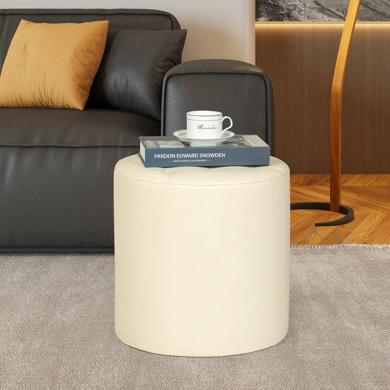 Rangi Tufted Round Standard Ottoman, Cream 