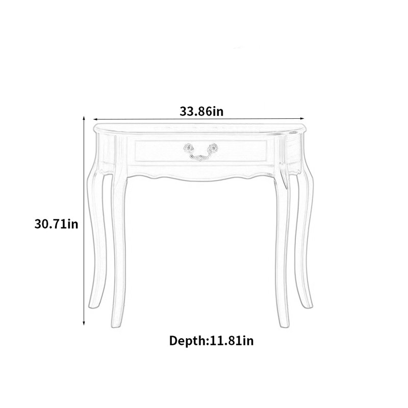 Armoire d'entrée incurvée de style américain, H 30,71 po x l 33,86 po x P 11,81 po, Brun