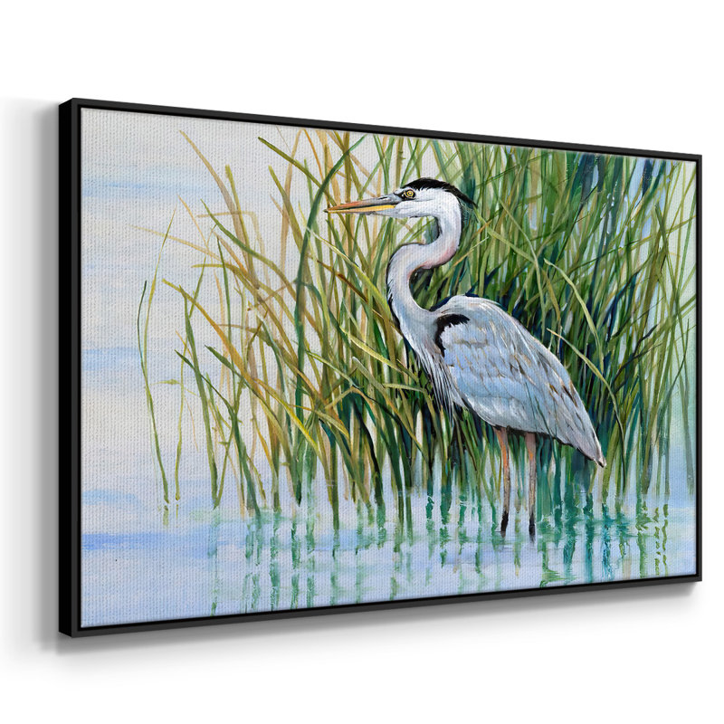 Toile tendue avec châssis Heron in the Marsh II, H 25 po x l 37 po x P 2 po, Noir