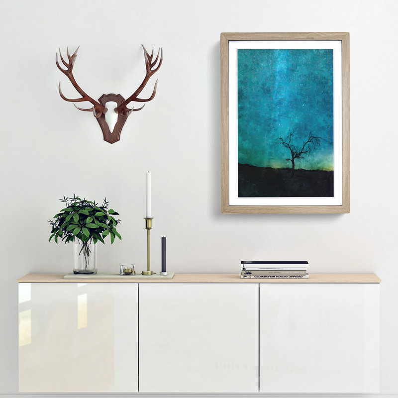 Arizona Tree Beneath The Stars - Single Picture Frame Painting on MDF, 33cm H x 24cm W x 2cm D, Oak Framed