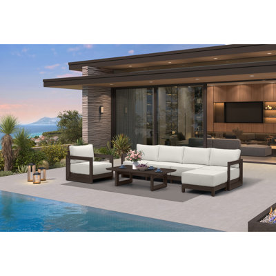 PURPLE LEAF Patio Furniture Set Open-End Outdoor Couch With 9.6" Thick Cushion And Soft Pillows Outdoor Sectional Sofas Modern Outdoor Conversation Sets For Yard Porch Deck, Bronze