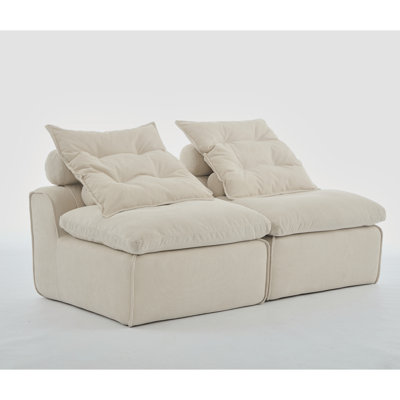 [NOUVEAU!] Canapé modulaire sans accoudoirs à deux places de 66 pouces, combinaison de bricolage flexible, canapé rembourré en velours côtelé de polyester avec cou et coussins lombaires, beige