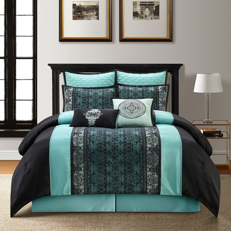 King Blue and Black Microfiber Bed in a Bag Set