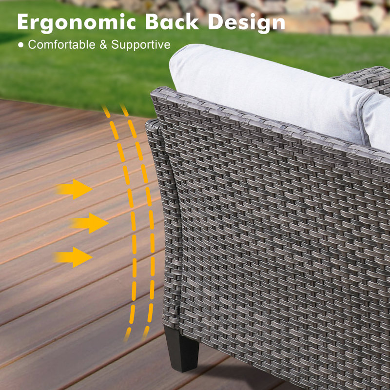 Lovall Premium All-Weather Wicker 9 - Person Patio Conversation Set with Cushions, Light Gray