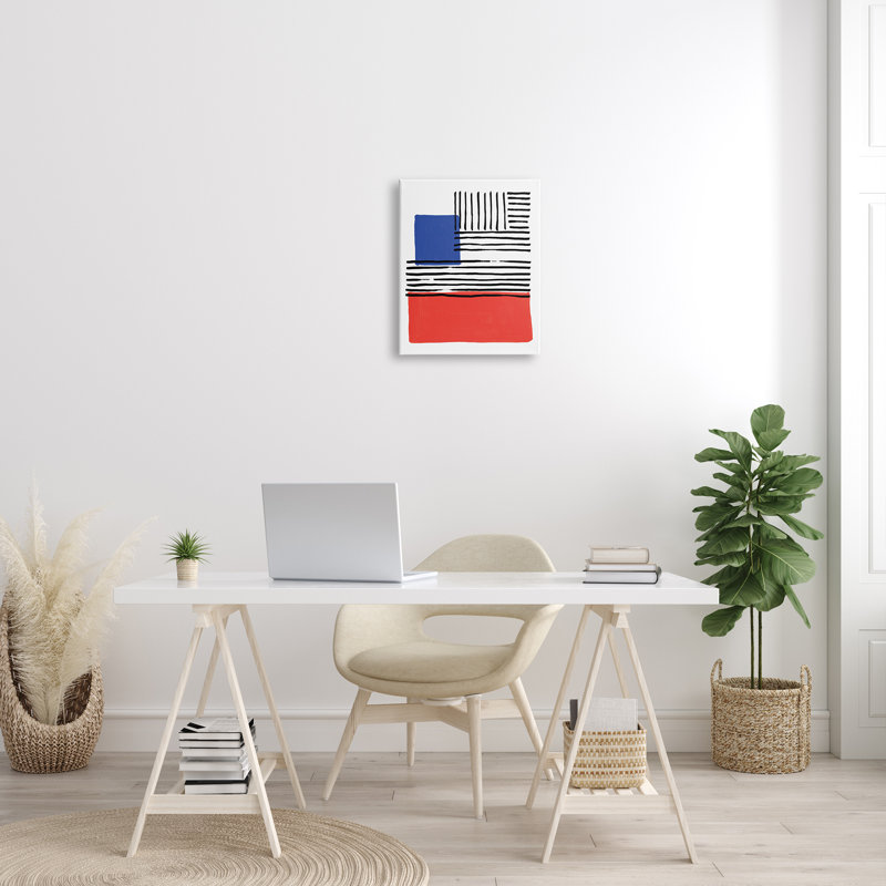 Bleus rouges, lignes audacieuses - impression, H 20 po x l 16 po, Toile tendue