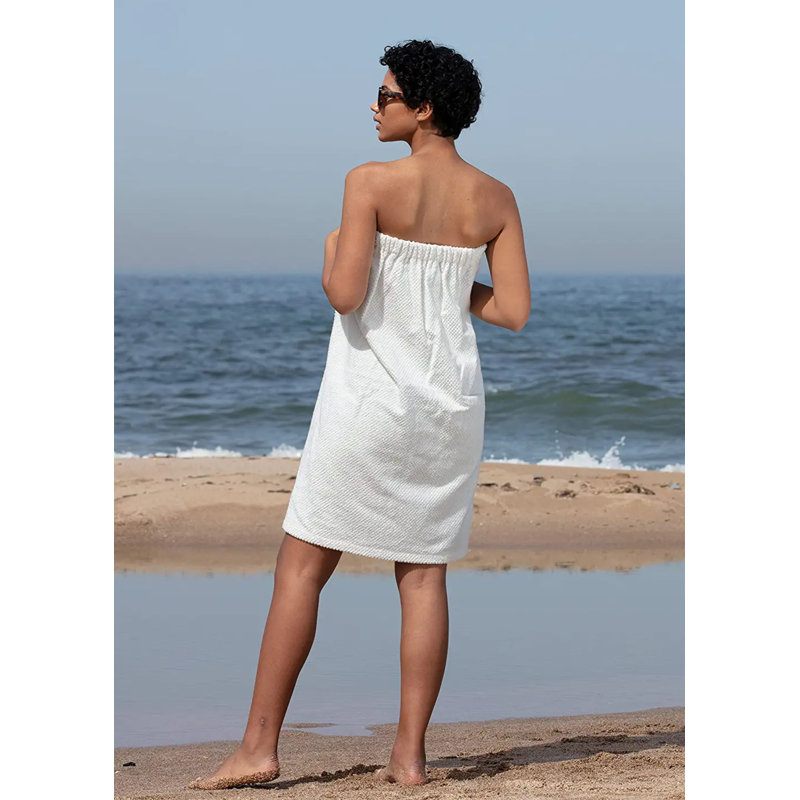 Peignoir au-dessus du genou avec poches MaKee, Blanc, XXL