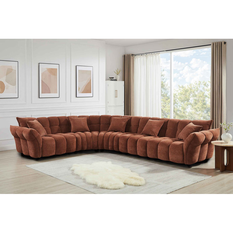 Minimore Modern Style 145.3" W Marigold L Shape 6s Sofa, Rust