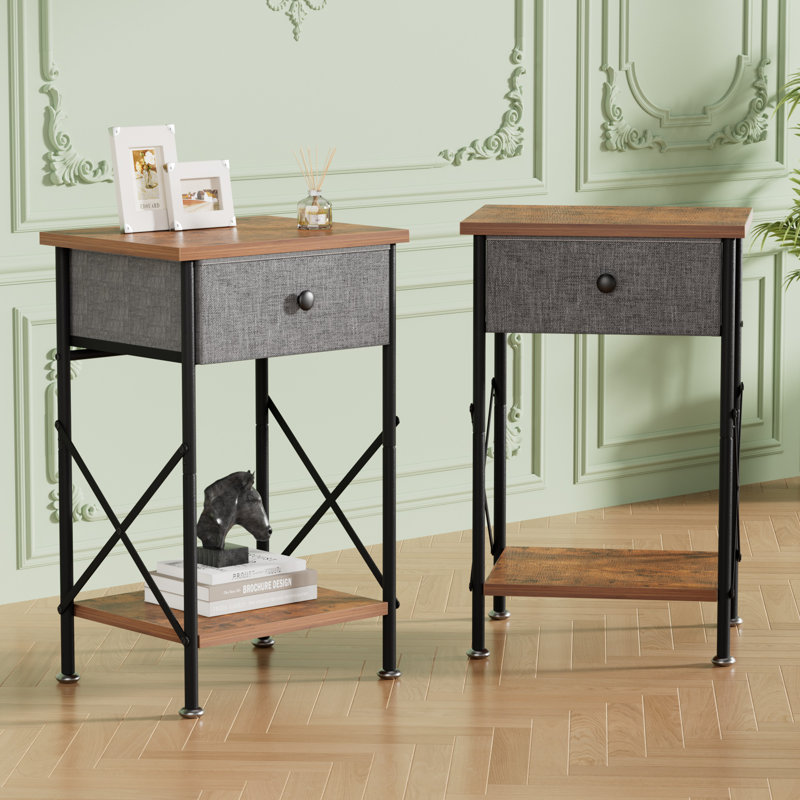 Ensemble de table de chevet 2 tiroirs Alameen avec tablette ouverte et petite table de chevet pour chambre, Ensemble de 2