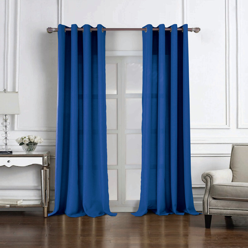 Cole Textured Semi Sheer Window Curtain Panel, 54" W x 95" L, Navy Blue