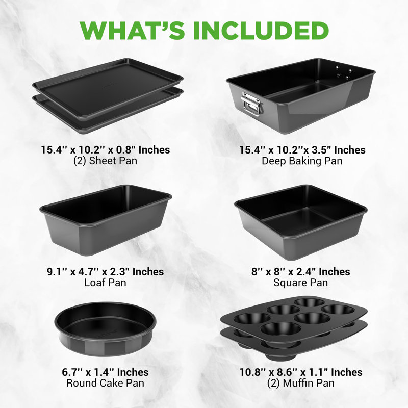 Ensemble de 8 plats de cuisson empilables antiadhésifs - Pfoa, Pfos, ensemble de plaques de cuisson sans PTFE avec revêtement antiadhésif, allant au four à 450 ° F, gâteau rond, pain, muffins, moules larges / carrés, plaque à biscuits
