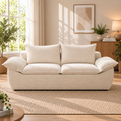 Causeuse de 56 po à 2 places sans os, petit canapé beige en mousse compressée avec coussins amovibles et 2 coussins pour le salon, l’appartement et le bureau