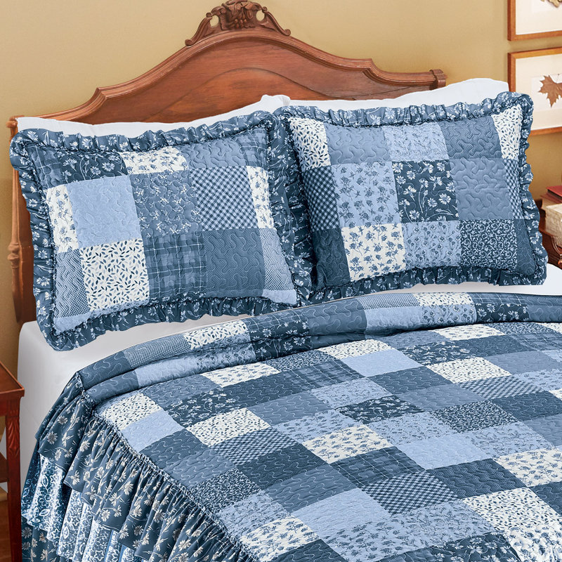 Classic Patchwork Triple Ruffle Sham, Blue