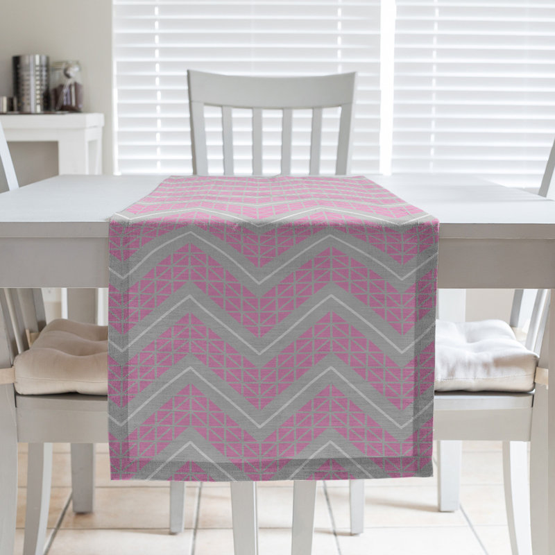 Stephenie Classic Hand Drawn Chevron Table Runner, 16" x 72", Pink/Seal Gray
