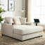Chaise longue de 140 cm avec station de charge, porte-gobelets et housses amovibles et lavables, en chenille crème, grande capacité intégrée