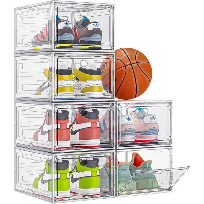Boîtes de rangement de chaussures empilables avec portes magnétiques - 6 organisateurs en plastique robustes pour placards