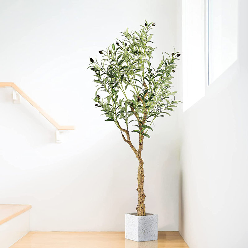 Faux Fiddle Leaf Fig Tree Plant in Cement Pot, 150cm H x 20cm W x 20cm D