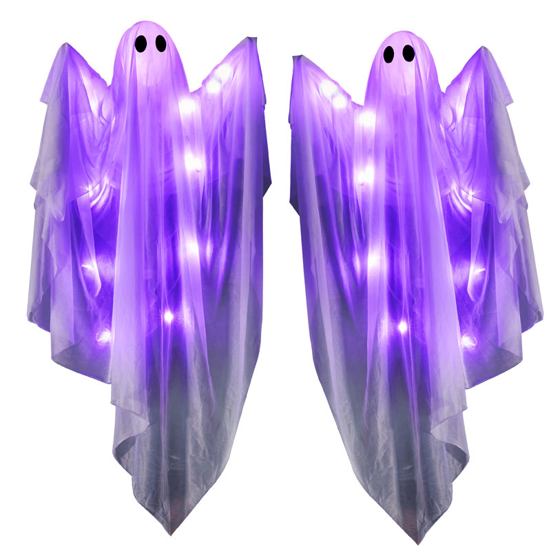 2 fantômes suspendus 35,5 po d'Halloween illuminés, Mauve