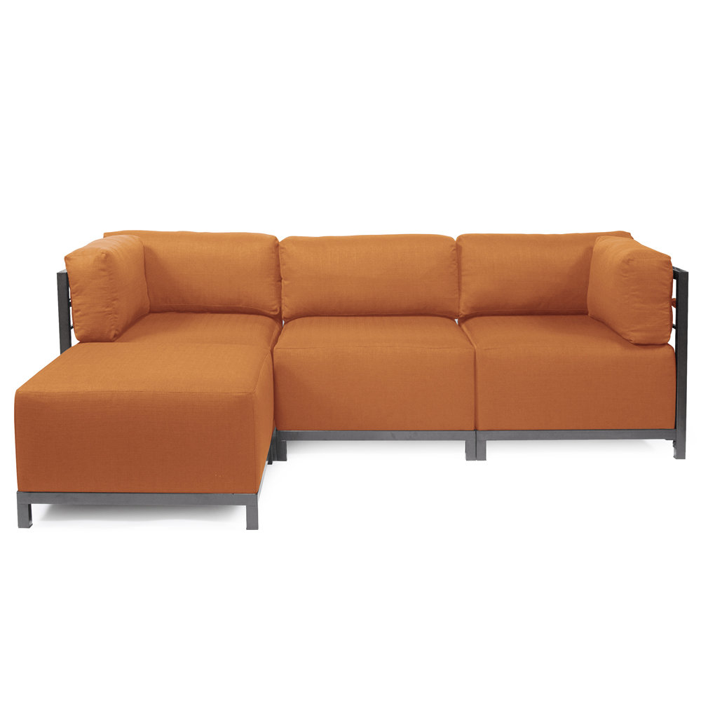 Olen 95.5'' Wide L-Shaped Steel Patio Sectional with Cushions, Titanium, Canyon Orange Sunbrella