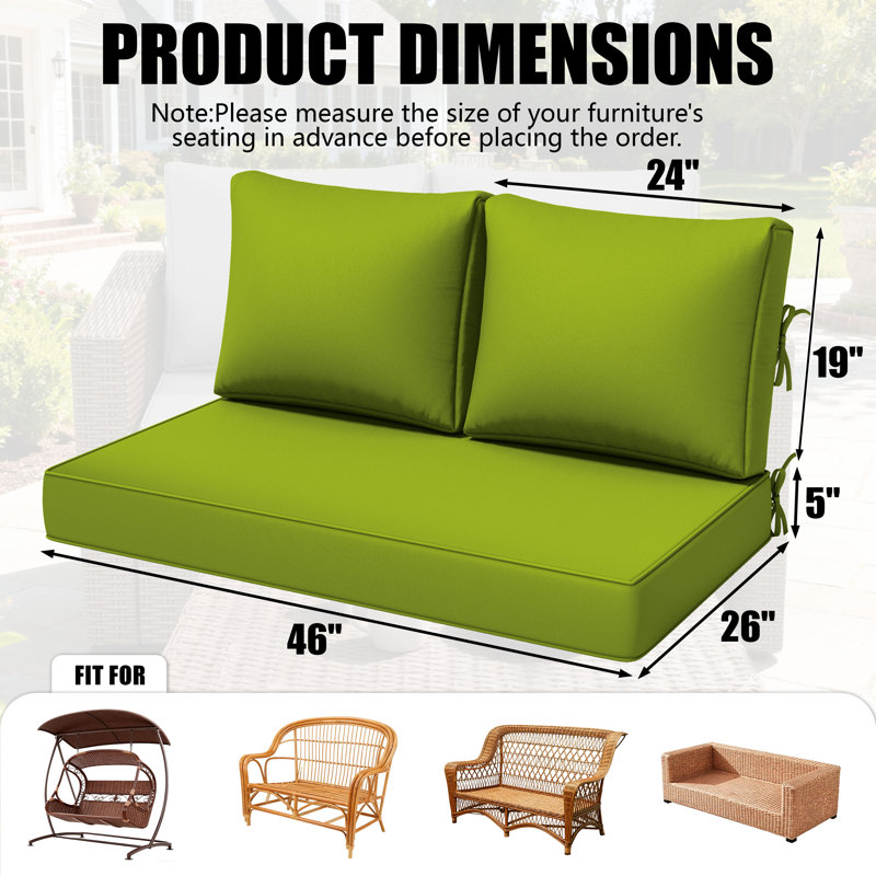 5" Loveseat Cushion Water Repellent & UV-Resistant Patio Furniture Cushions, Removable Outdoor Couch Cushions With Hidden Zipper & Adjustment Staps For Couch, Bench, And Swing