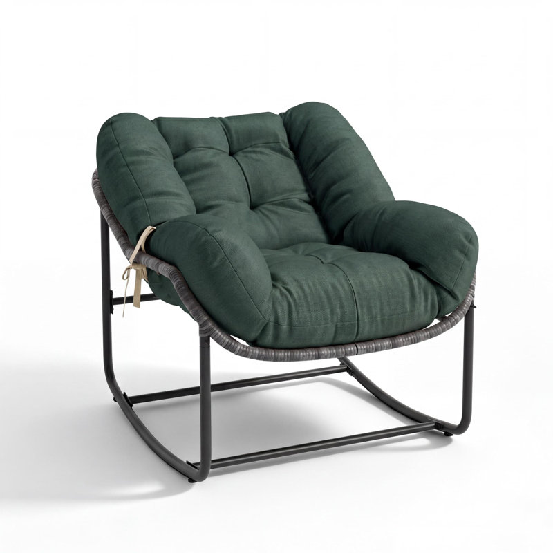 Chaise berçante surdimensionnée en osier Papasan - Chaise de patio d'extérieur en forme d'œuf - Capacité de 330 LBS - Coussin doux - Confortable pour le jardin, le balcon, le salon, le vert