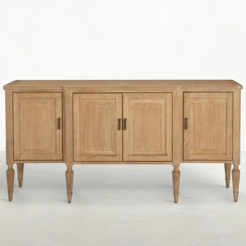 Mathis Wood Sideboard - 3 Shelves, Rustic French Oak/Aged Antique Brass