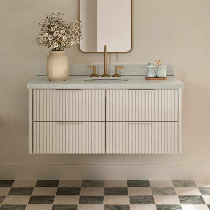 Mulloy 49 Inch Wall-Mounted Single Rectangle Vanity Bathroom Vanity with Carrara White Marble Countertop 1.5 Inch in Warm White