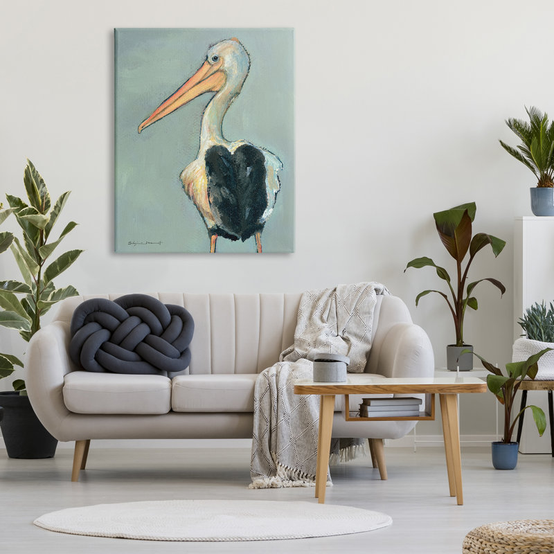 Pélican, faune, peinture sur toile tendue, H 48 po x l 36 po x P 1,5 po