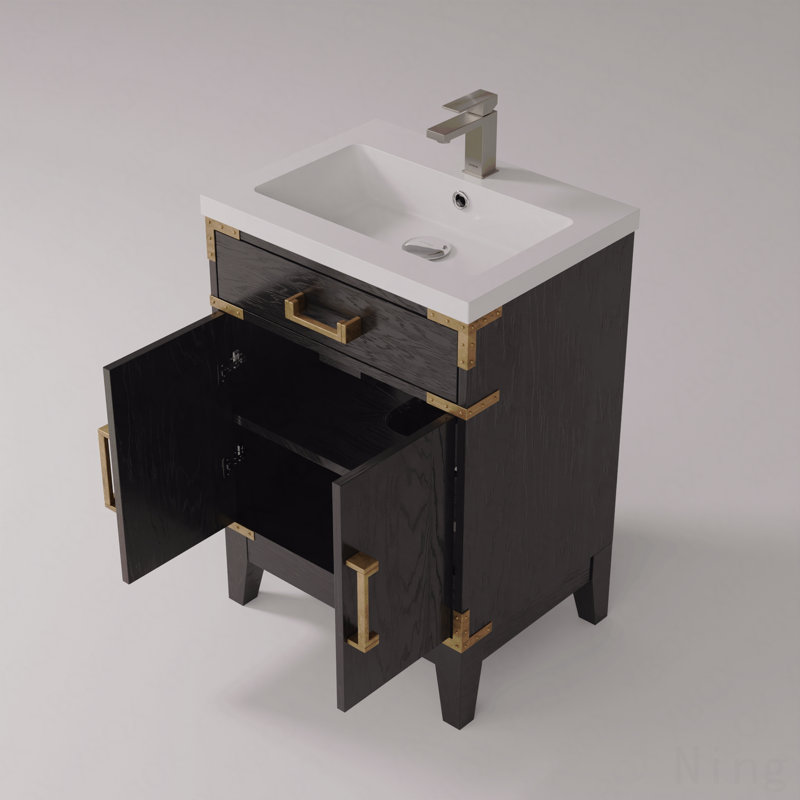 Ensemble de meuble-lavabo simple 24 po x P 18 po avec plateau en acrylique et robinet, Noir
