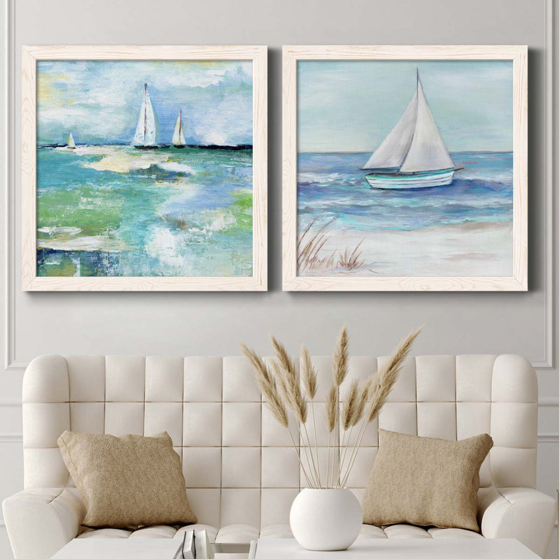 " Day On The Lake " 2 - Pieces Painting Print, 34.5" H x 34.5" W x 1" D, White Framed Canvas