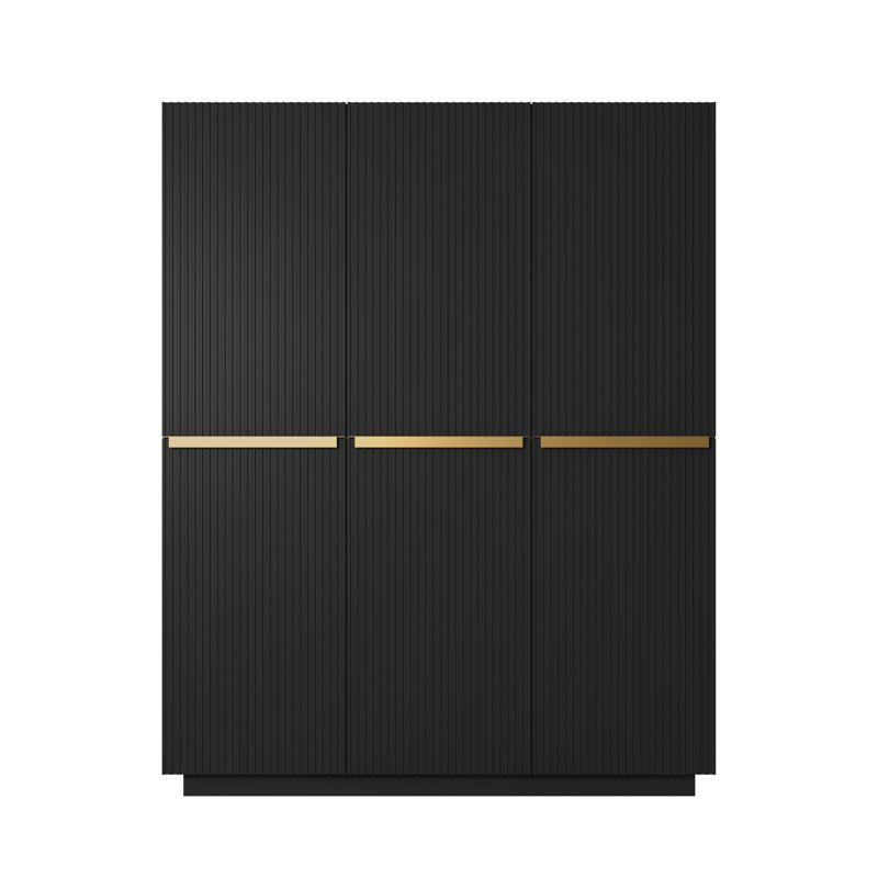 Altje 3 Door Manufactured Wood Wardrobe, Black/Gold