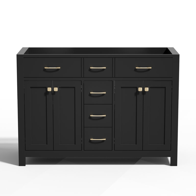 48" Double Bathroom Vanity Base Only, Sink not Inlcuded, Black