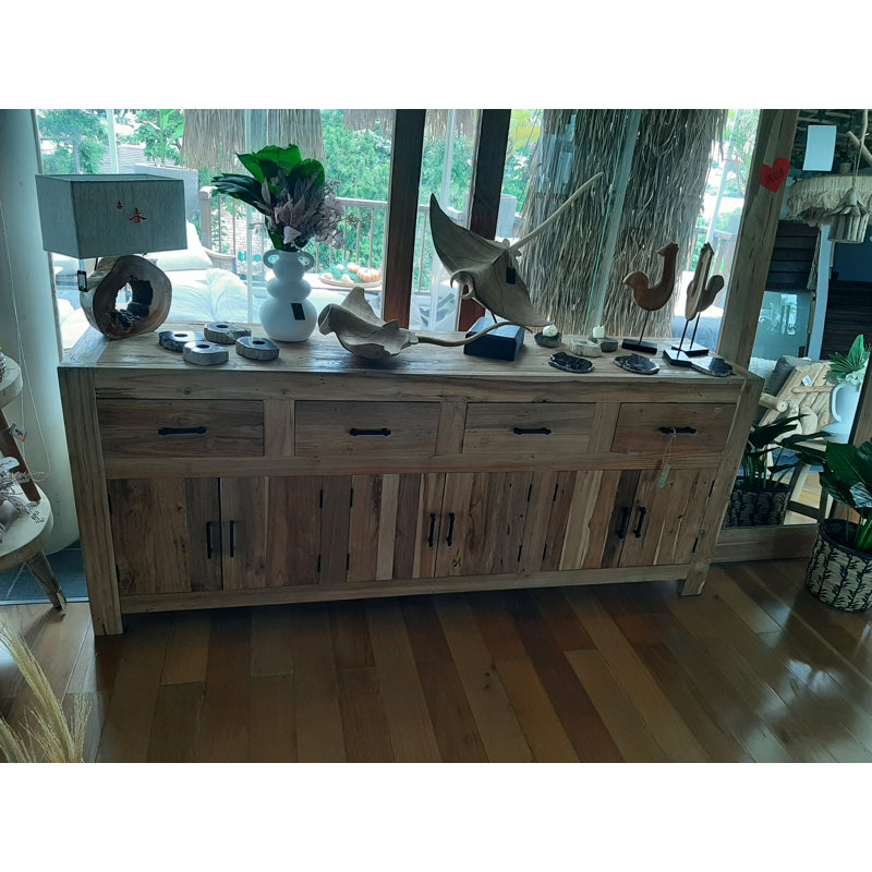 Console en teck recyclé avec tiroirs, H 31 po x l 59 po x P 16 po