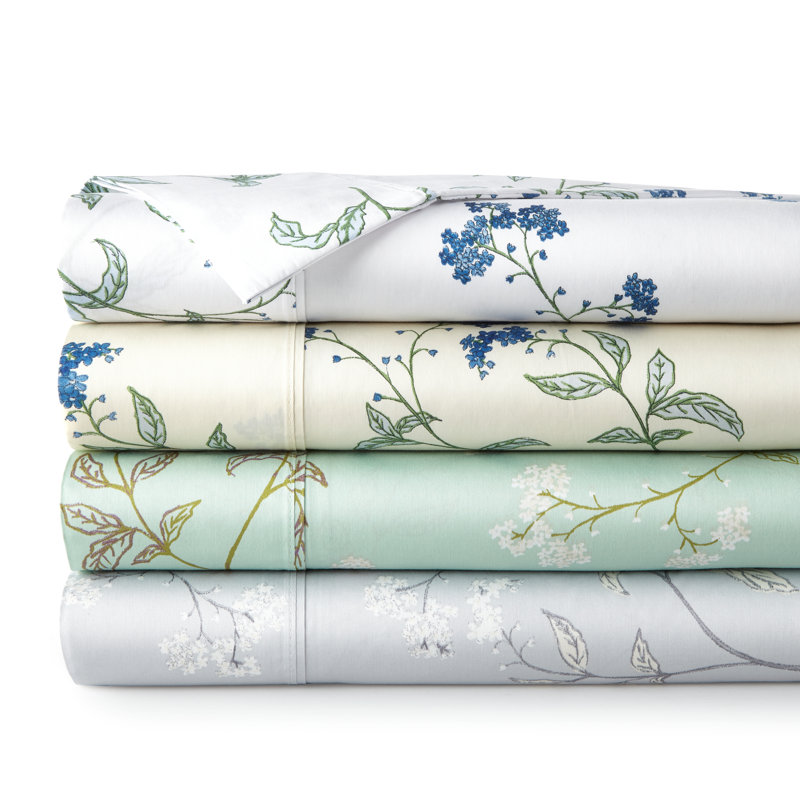 Tabor Myosotis Scorpiodes 300 Thread Count 100% Long Staple Cotton Sateen Two Pillow Cases, Queen, Off White