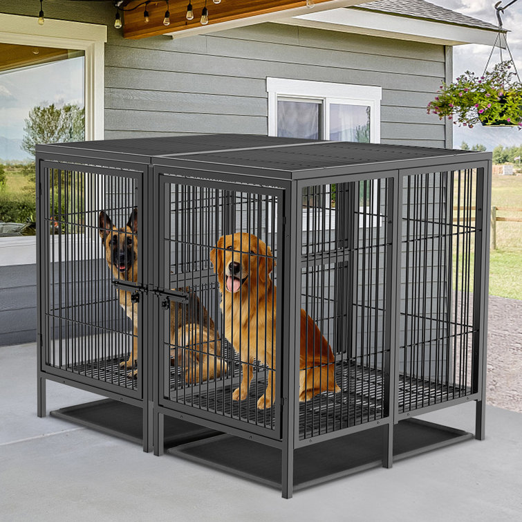 52 Inch Dog Crate With Divider Panel, Heavy Duty Pet Cage House For 2 Large Medium And Small Dogs( incomplete only 1 box ) 