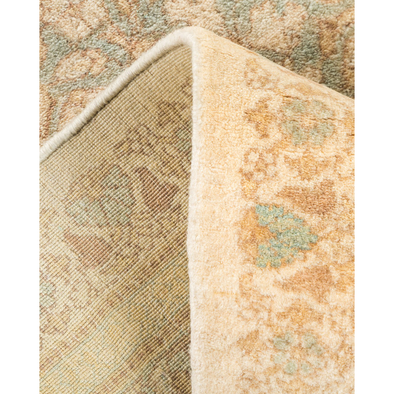 Tapis beige / vert traditionnel noué à la main de conception unique 6 pi 3 po x 8 pi 9 po Keller