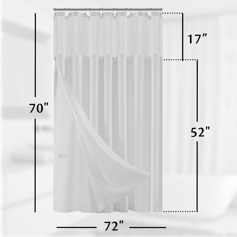 Wimberley Mesh Top Window Modern Waffle Weave Shower Curtain for Bathroom with Shower Curtain with Liner, Bright White