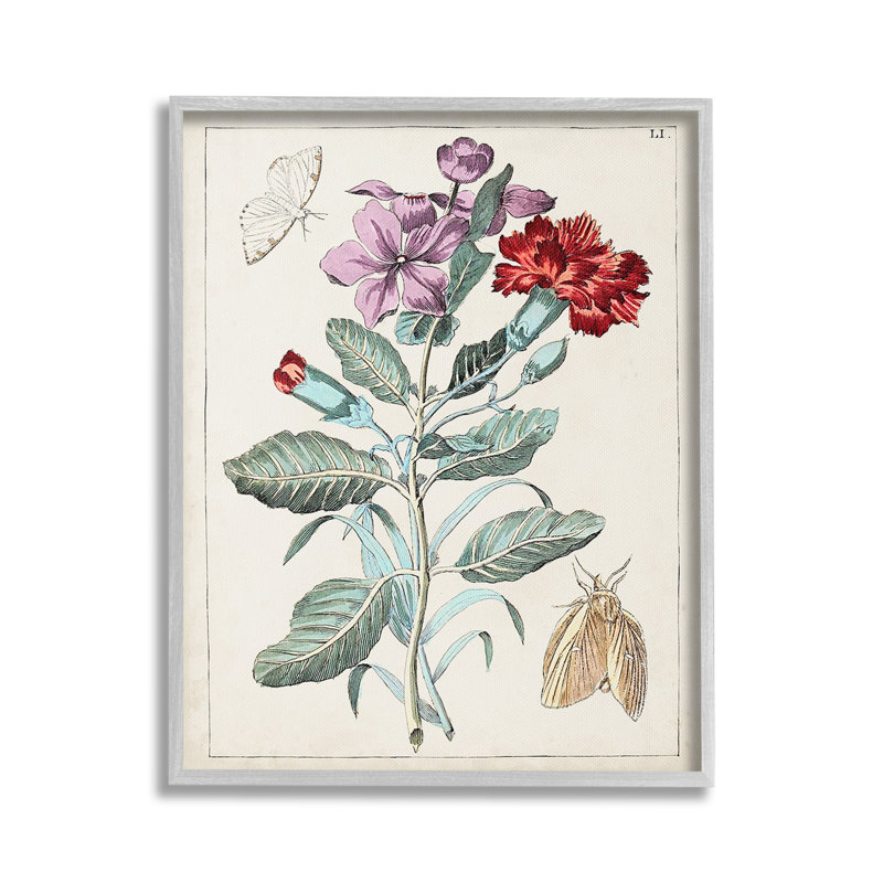 Papillons rétro avec fleurs et giclée, Estampe numérique Farmhouse, H 30 po x l 24 po